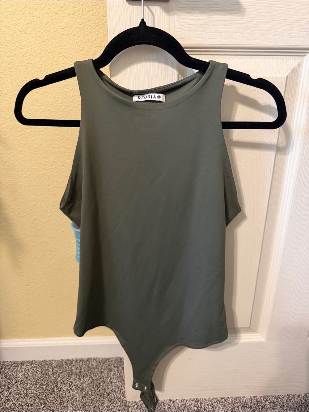 ReoRia Olive Green High Neck Sleeveless Bodysuit